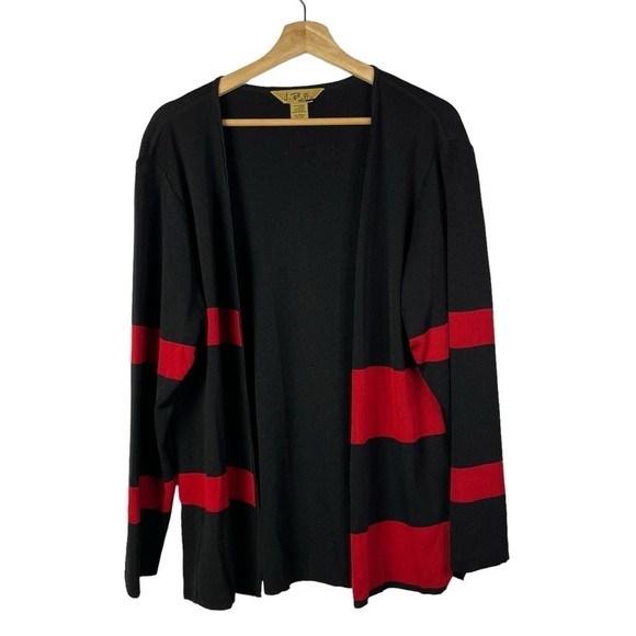 Vintage JBM Studio Black & Red Stripe Cardigan Sweater L - Picture 1 of 5